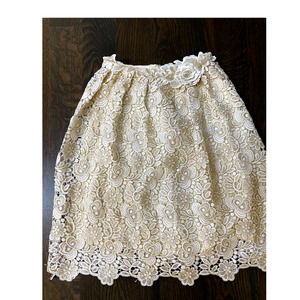 Vintage ~Rare Skirt Guipure lace ivory Gold Full Skirt ~Holiday Party Festive~ S